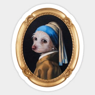 The Dog With the Pearl Earring (Gold Frame) Sticker